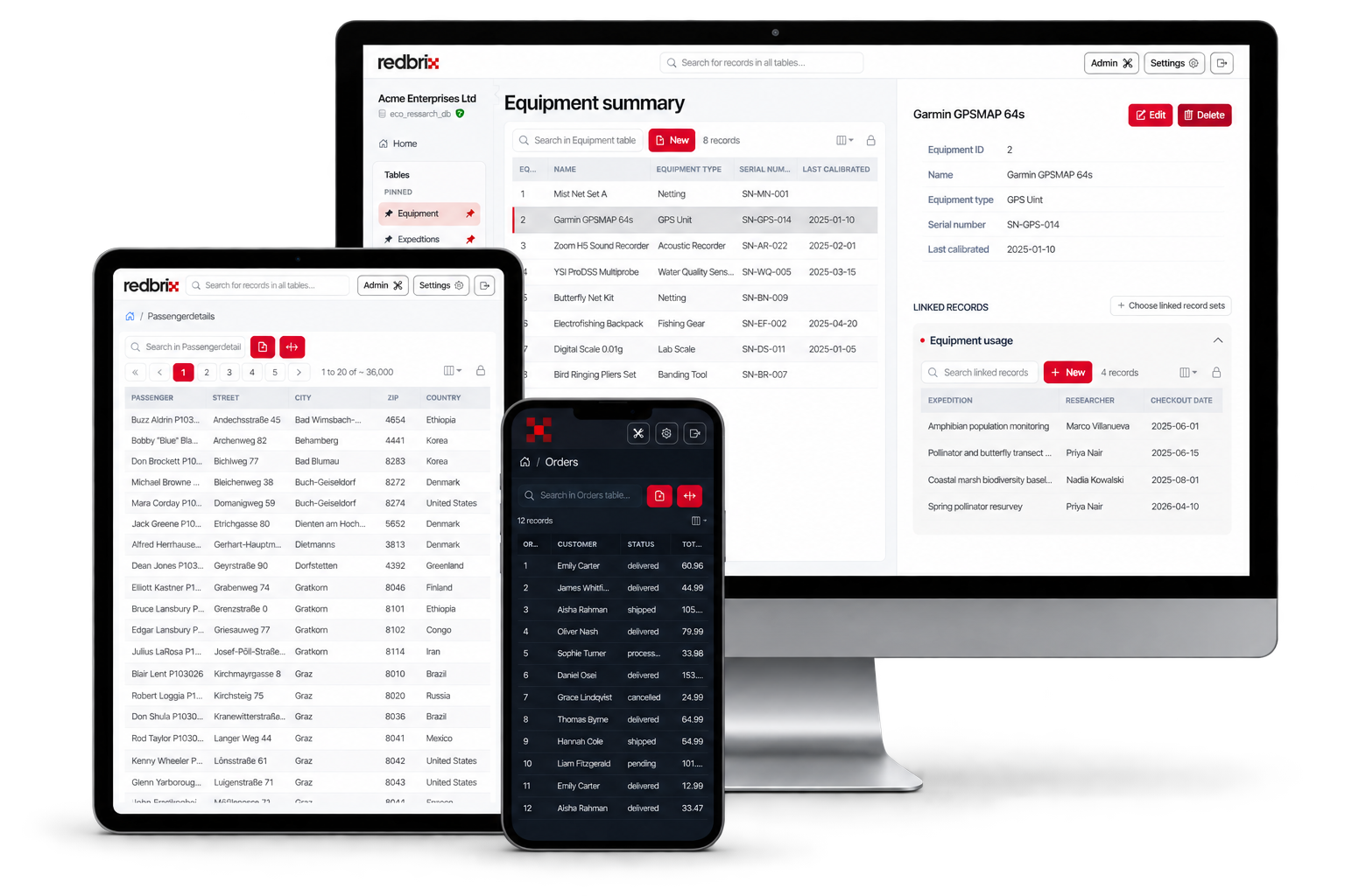 Redbrix running on desktop, tablet and mobile devices