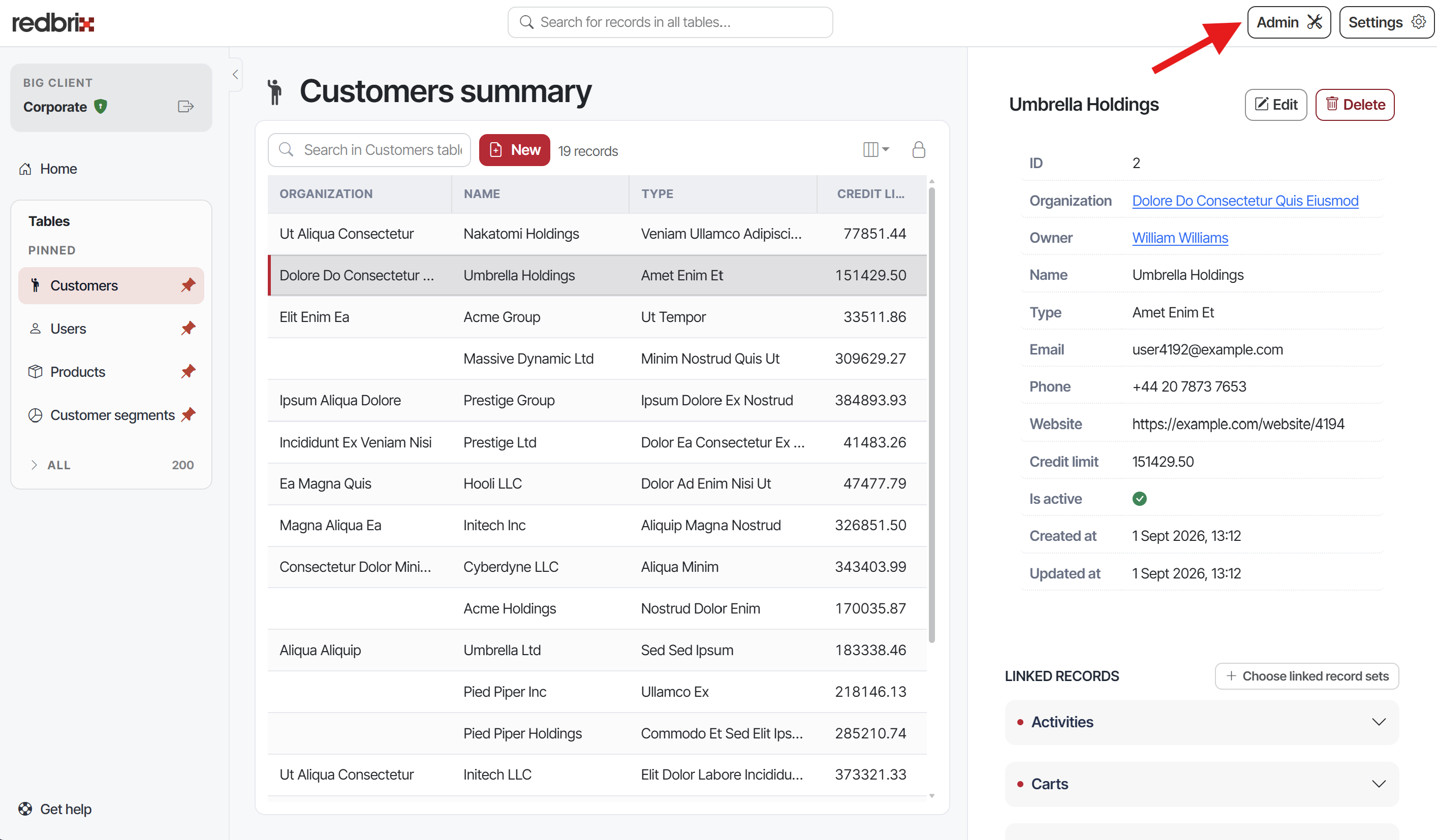 Screenshot showing location of admin button