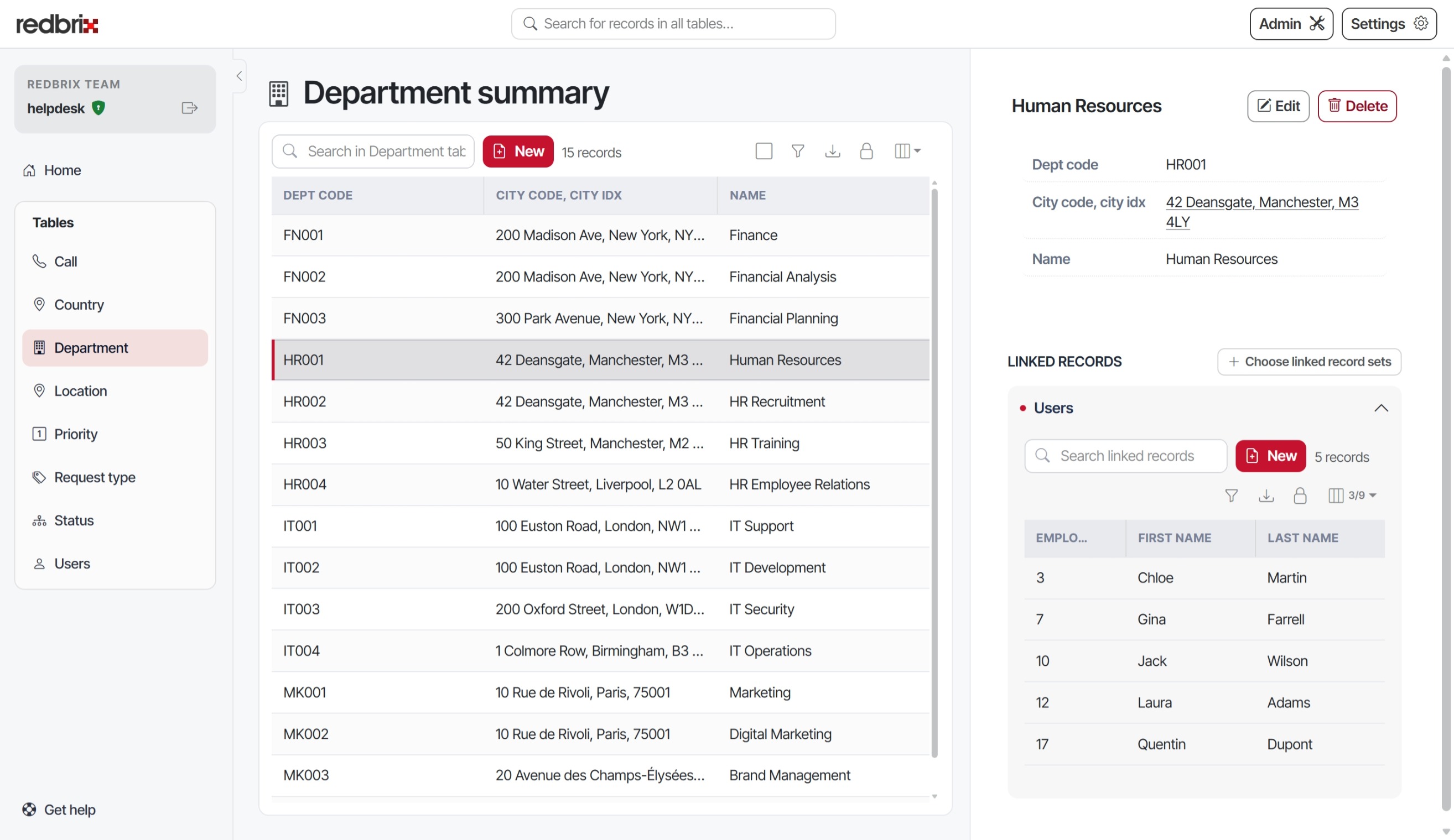 Linked records view in Redbrix