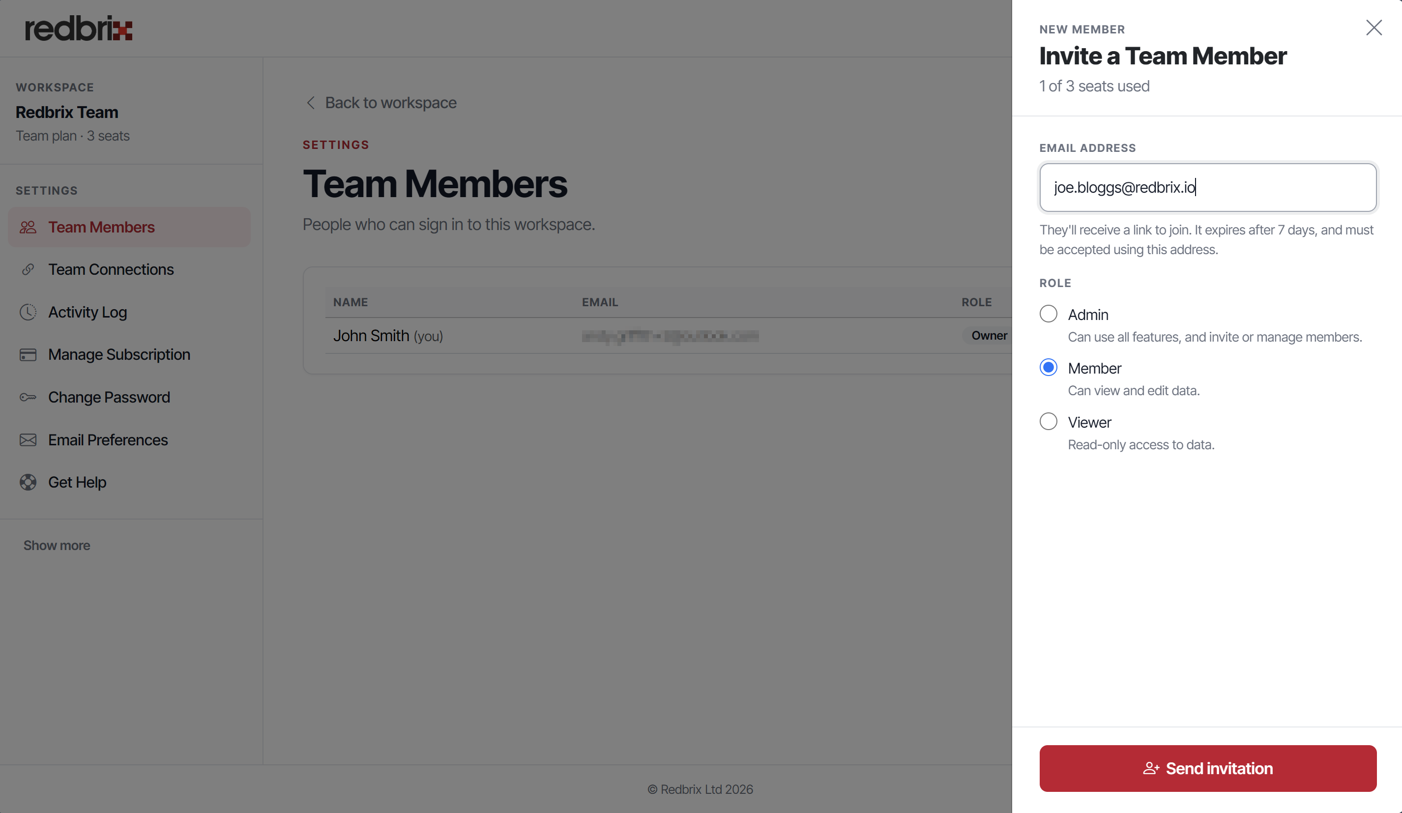 Invite Team Member Screenshot
