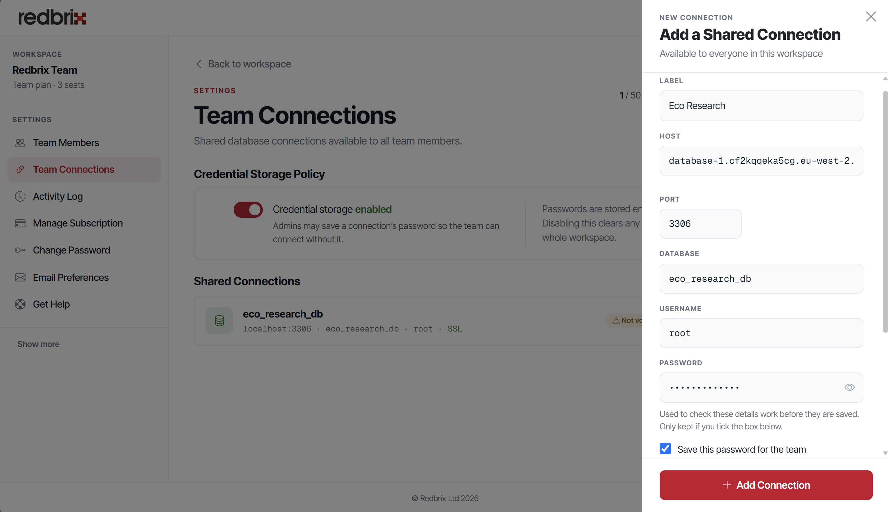 Database Connection Form Screenshot
