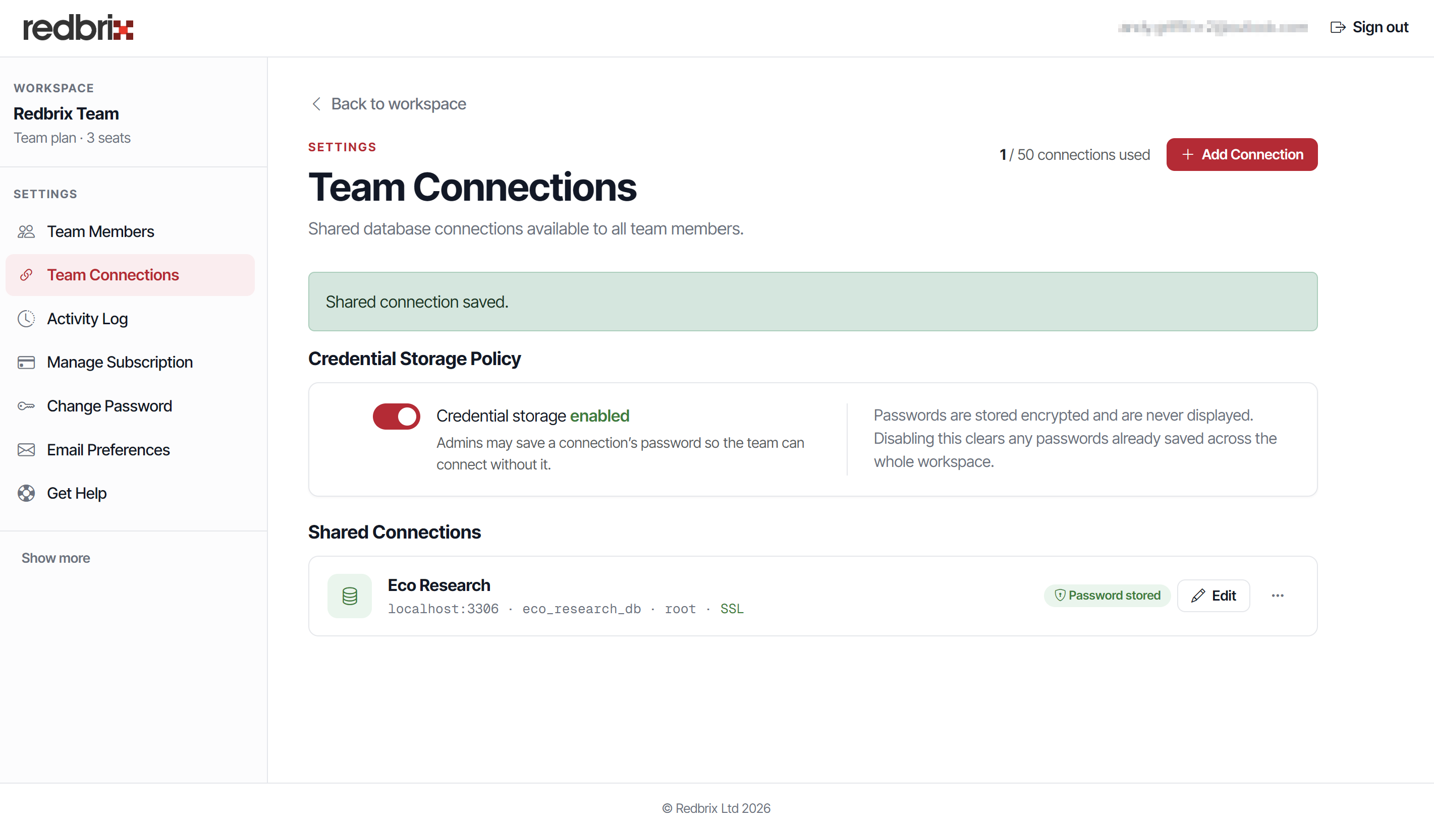 Shared Connection Saved Screenshot